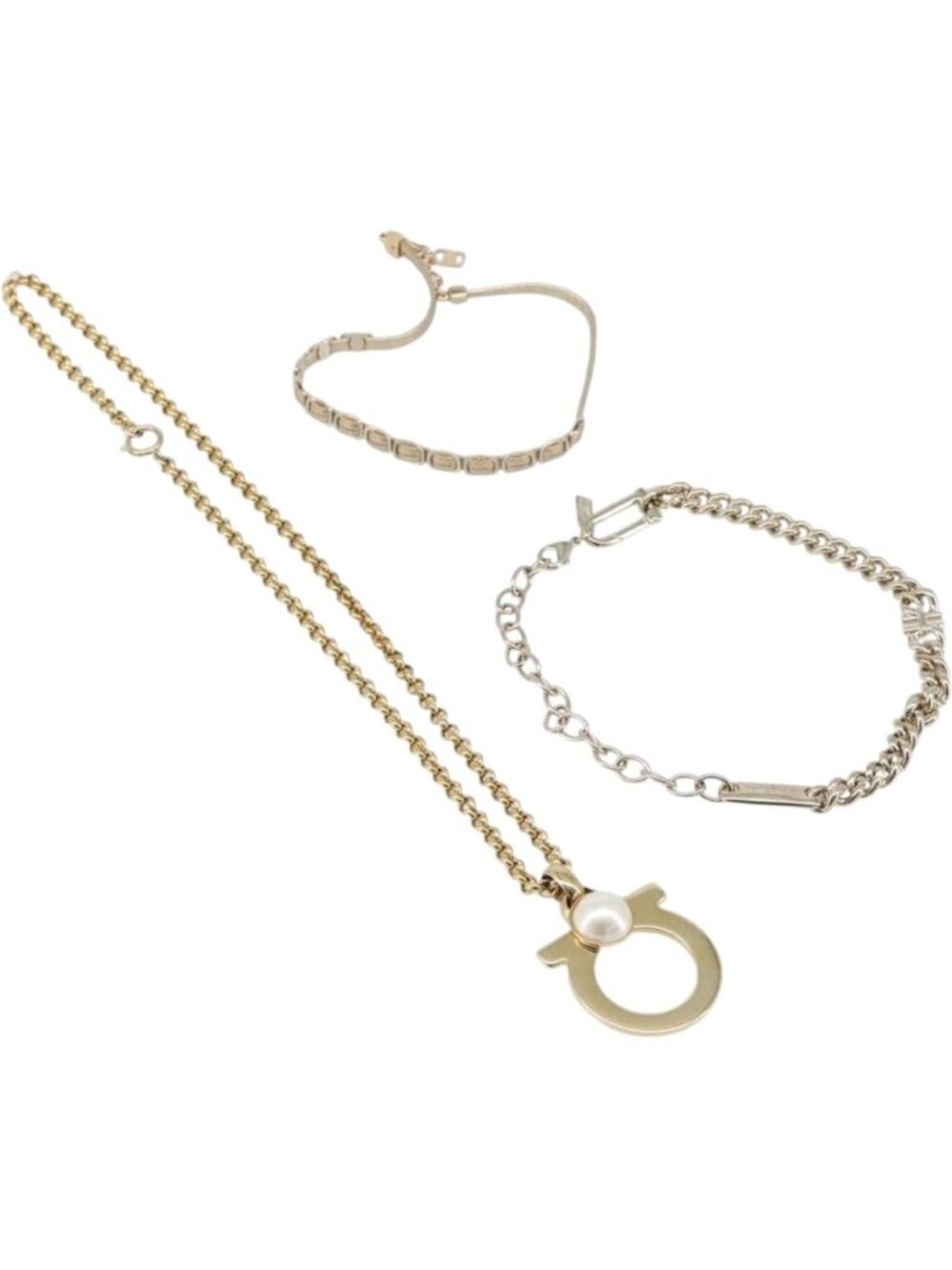 Salvatore Ferragamo Choker Necklace Metal 3 Set Gold Tone